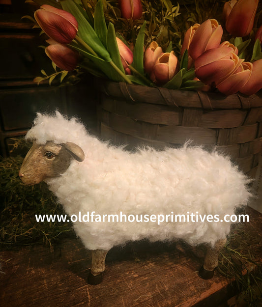 #AS1544S Primitive Wooly White Standing Sheep