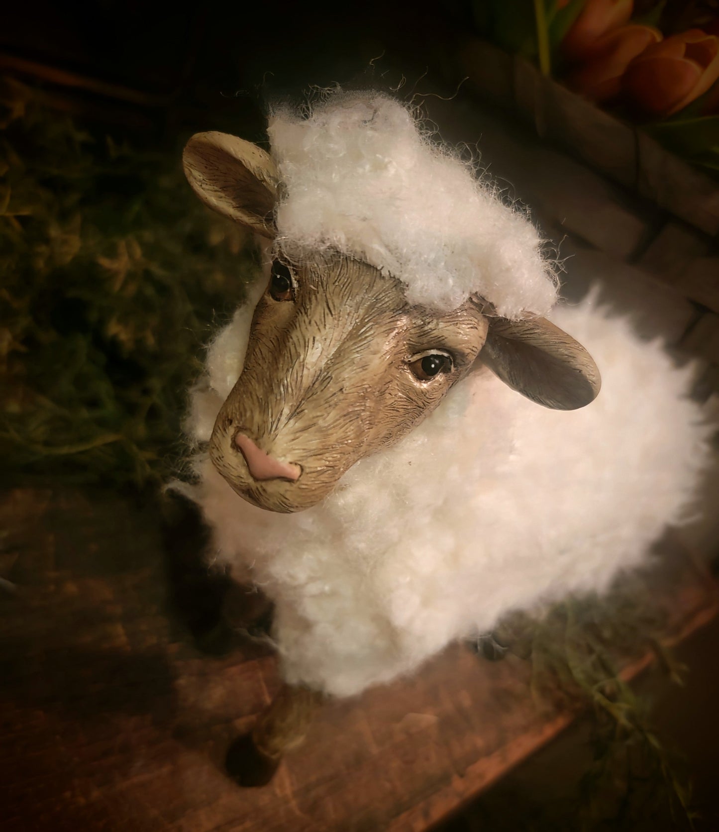 #AS1544S Primitive Wooly White Standing Sheep