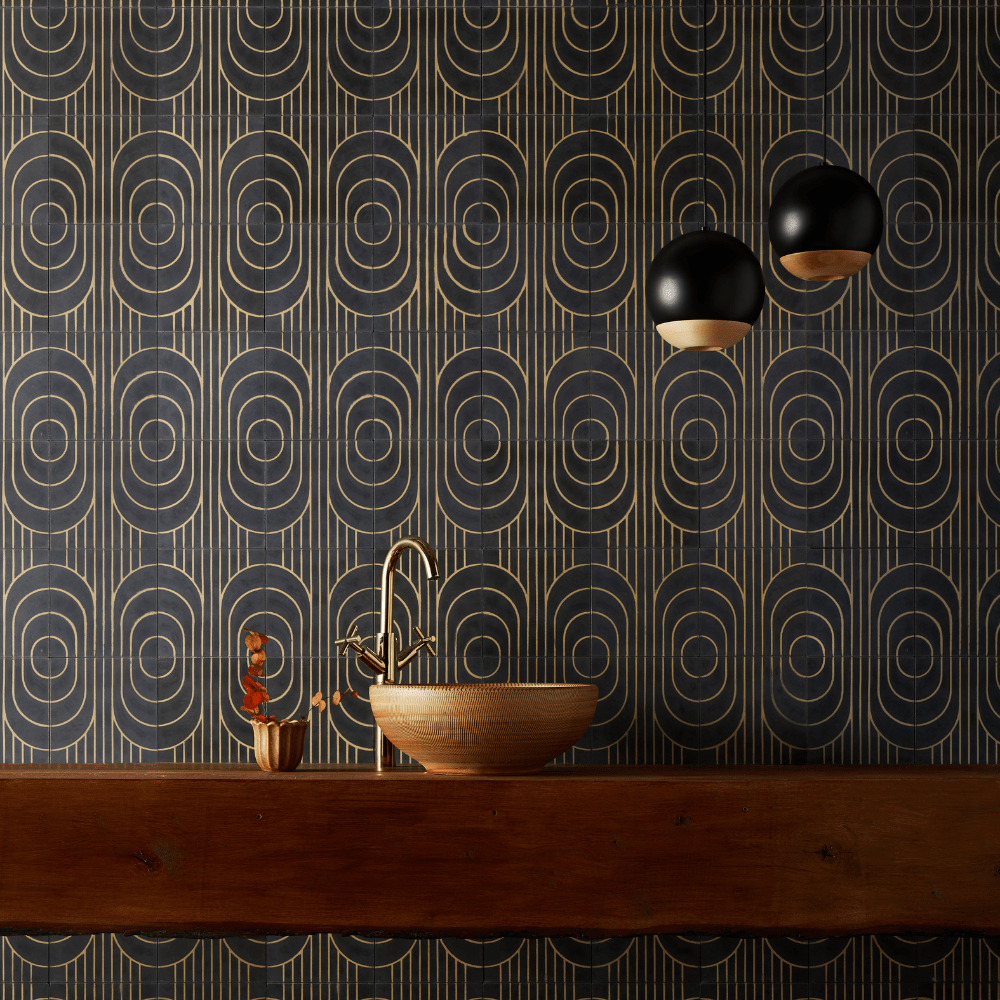 Art Deco Curve Ebony Tile