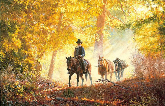 Autumn Morning Ride Cowboy Art Prints by Tim Cox