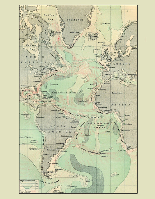 Atlantic Ocean Map showing Ocean Currents